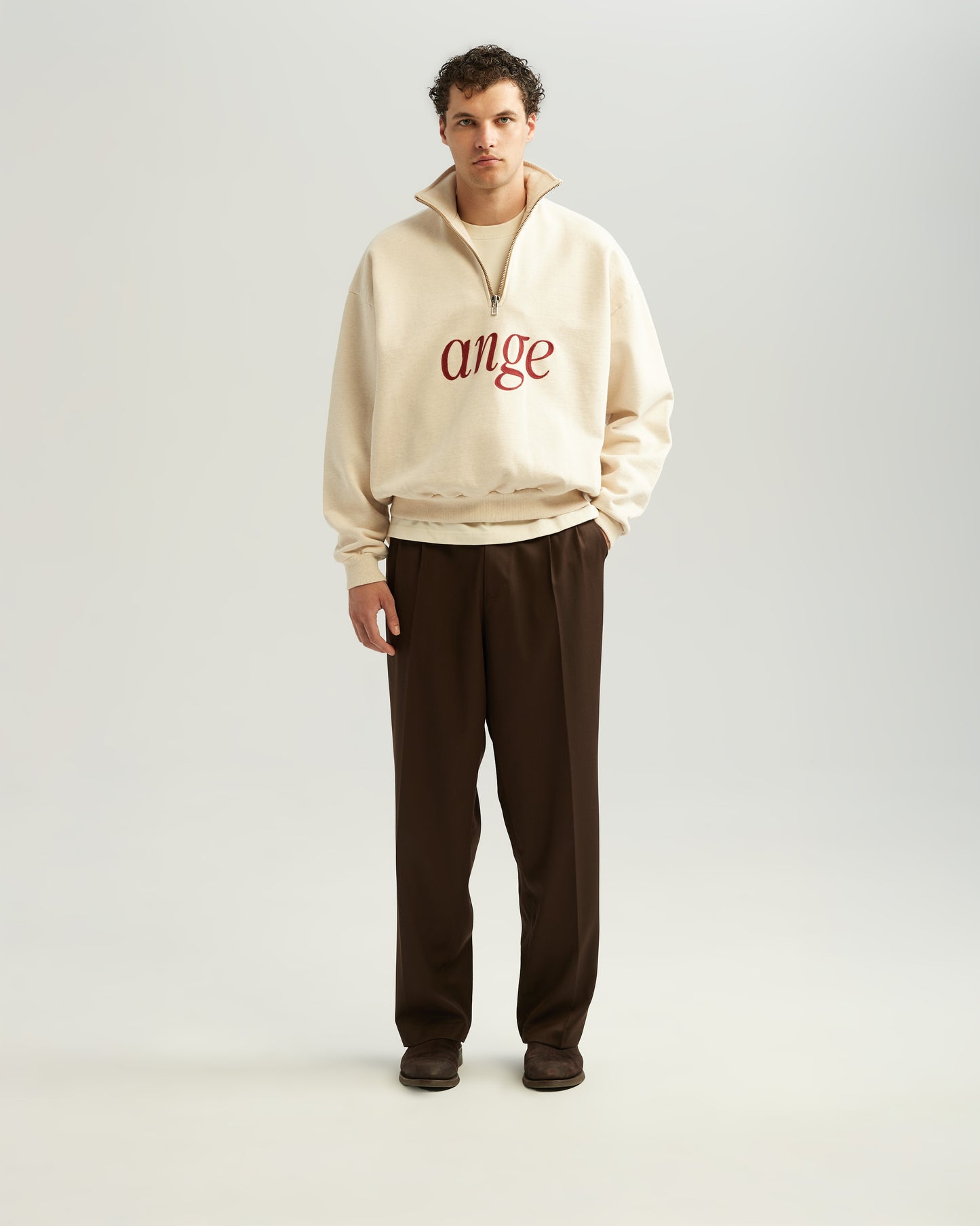Zipped Roll-Neck Sweater Oatmeal