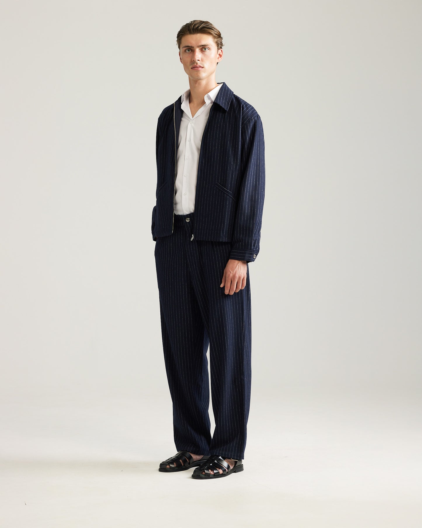 Pinstripe Wool Blend Jacket Navy