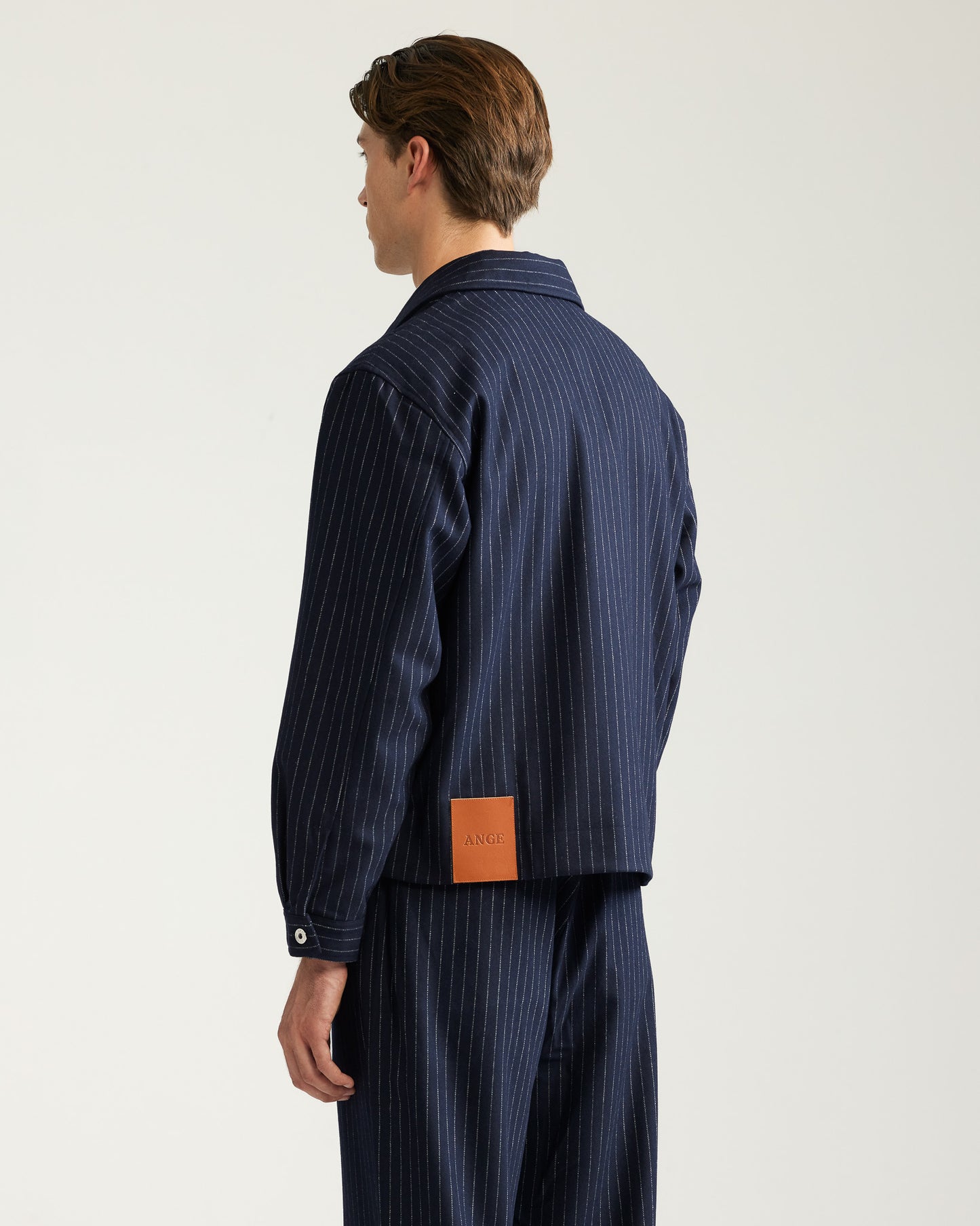 Pinstripe Wool Blend Jacket Navy