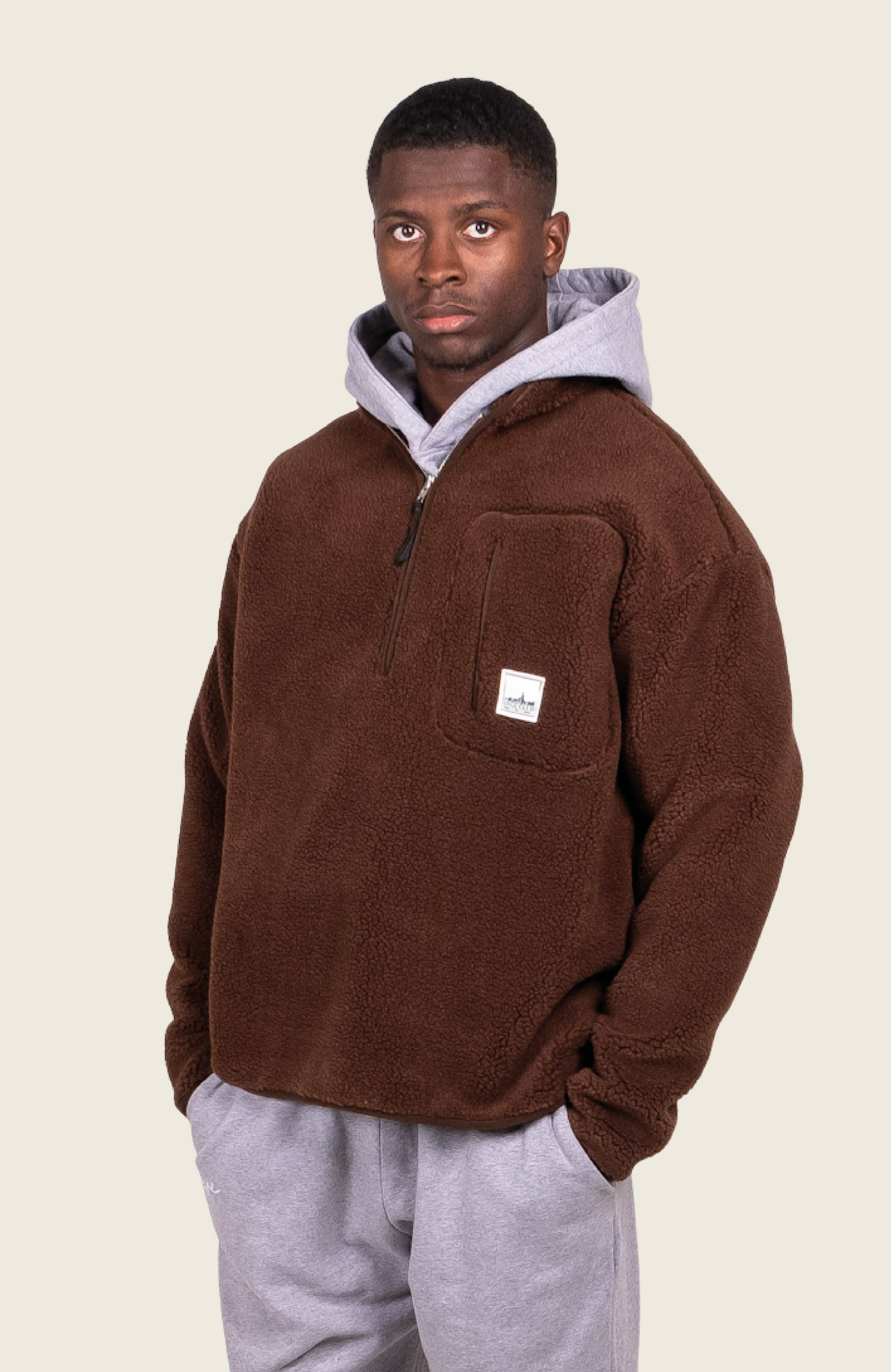 Club Quarter Zip Fleece Pull Over Brown