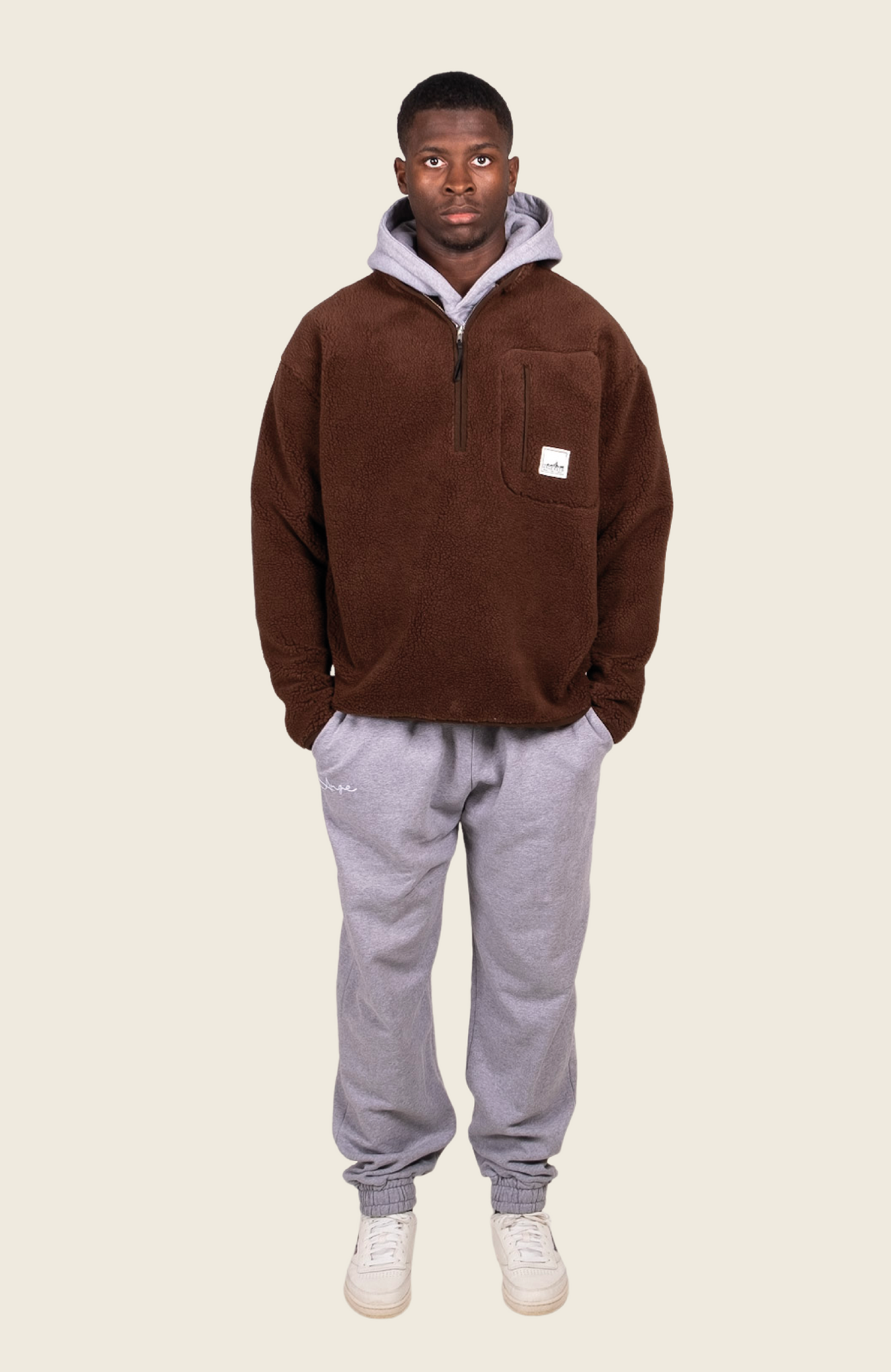 Club Quarter Zip Fleece Pull Over Brown