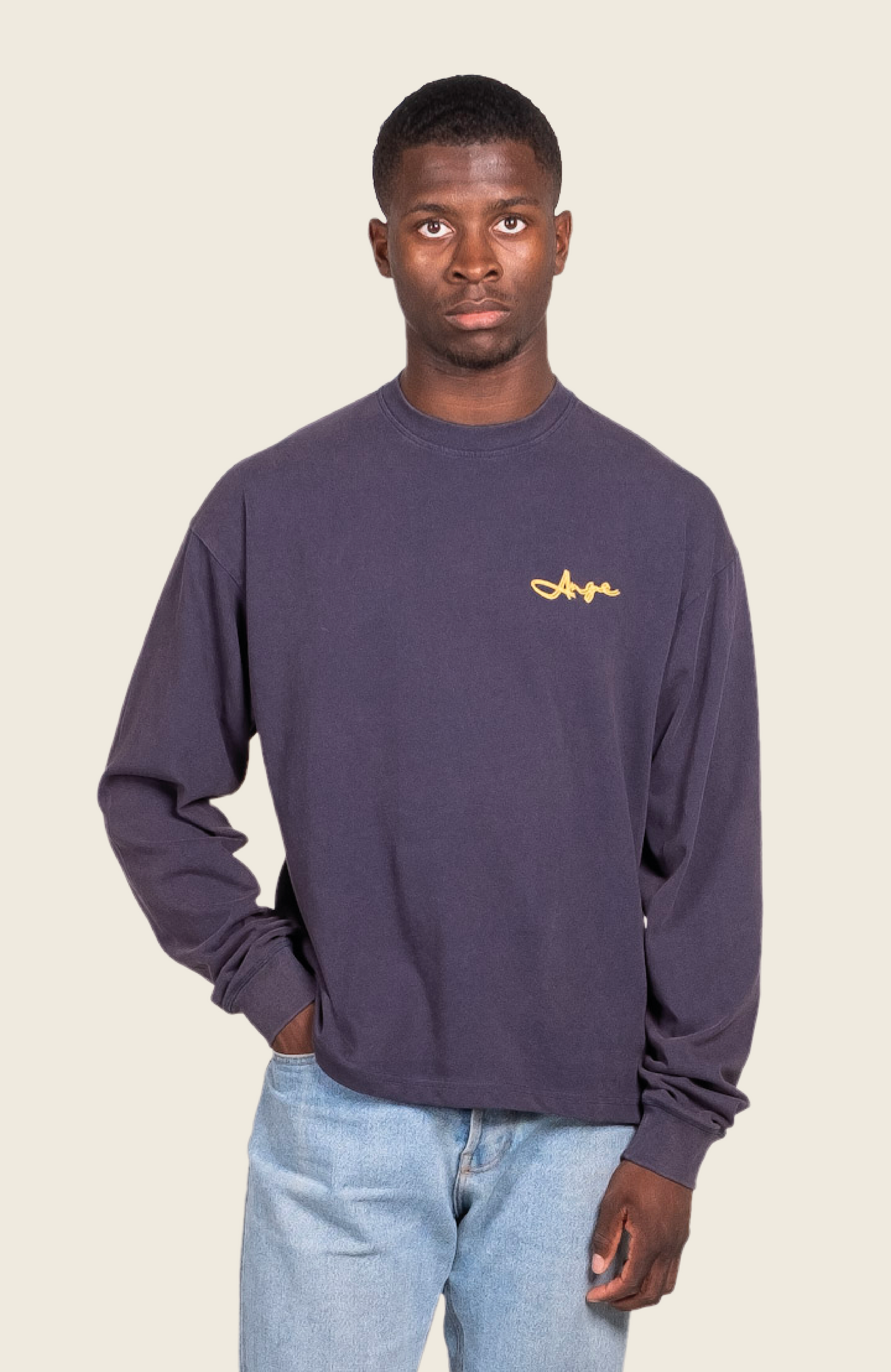 Double Script Longsleeve Washed Navy Blue