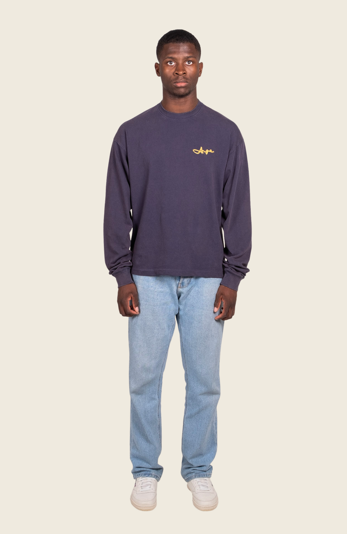 Double Script Longsleeve Washed Navy Blue
