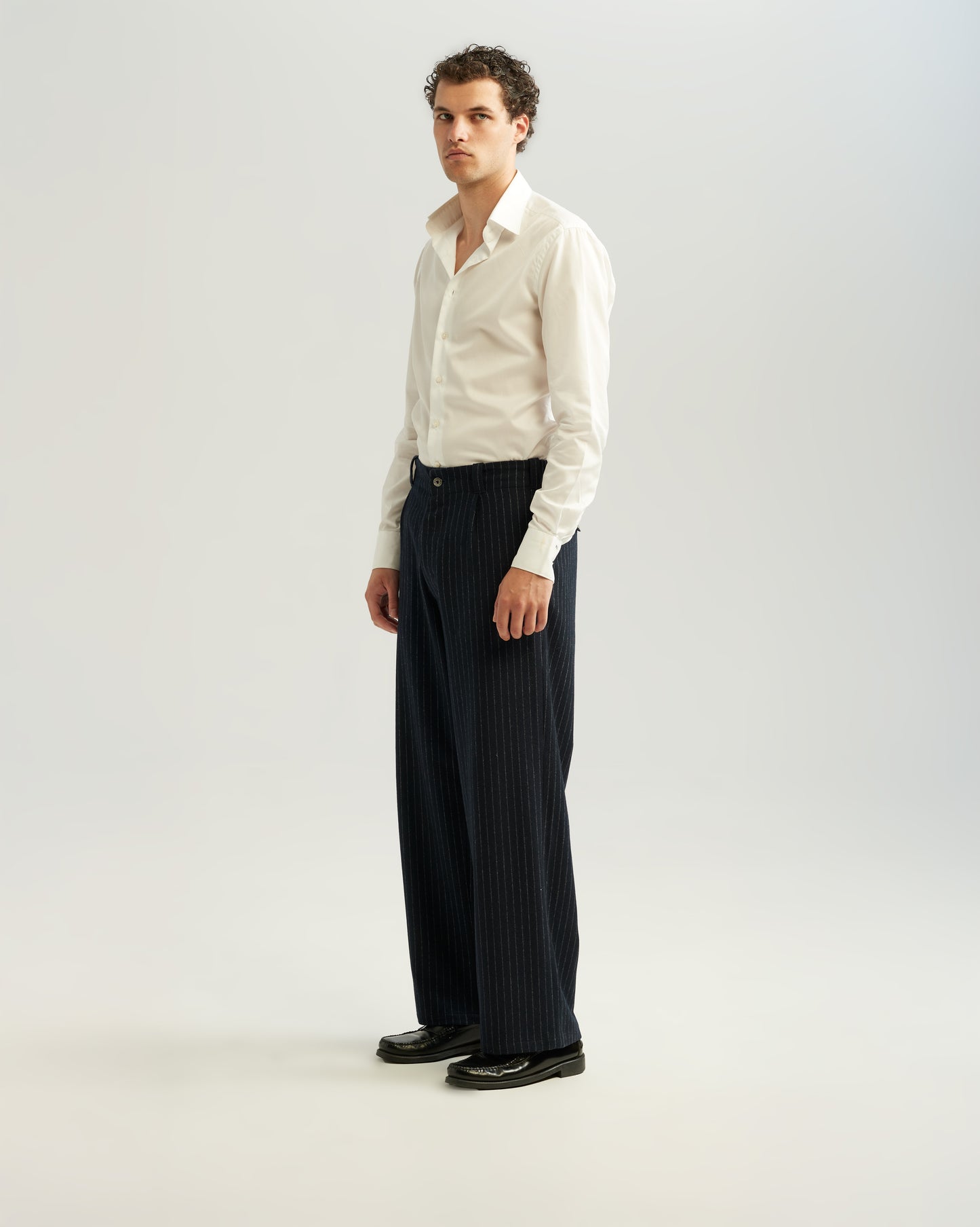 Pinstripe Wool Blend Trousers Navy