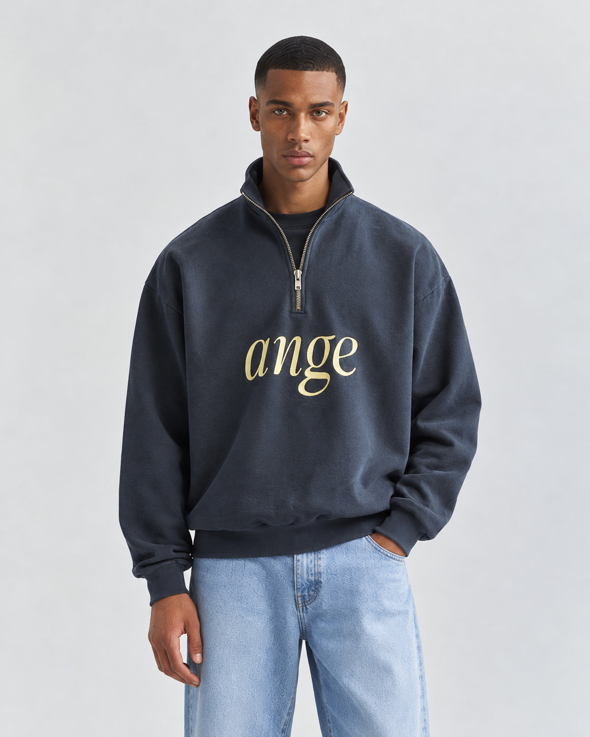 Zipped Roll-Neck Sweater Navy