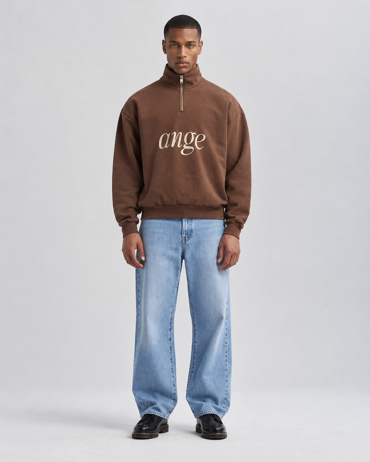 Zipped Roll-Neck Sweater Brown