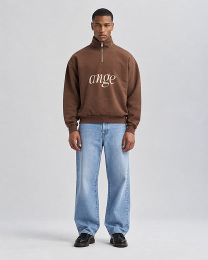 Zipped Roll-Neck Sweater Brown