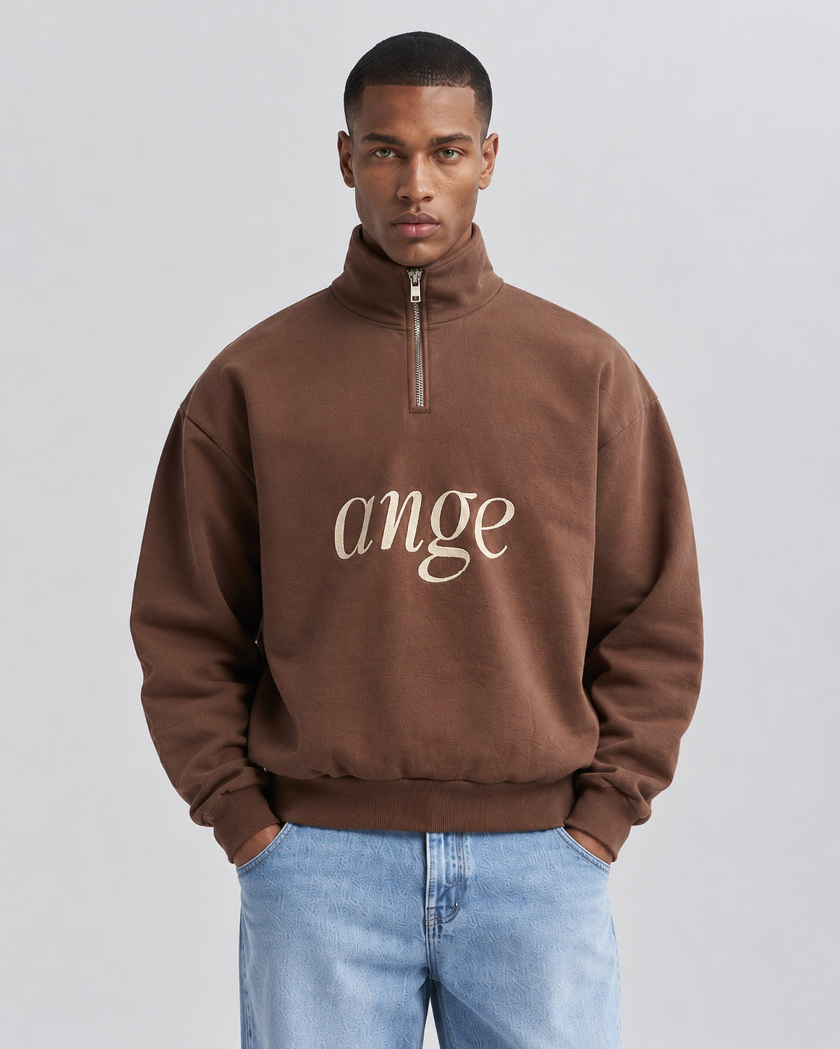 Zipped Roll-Neck Sweater Brown