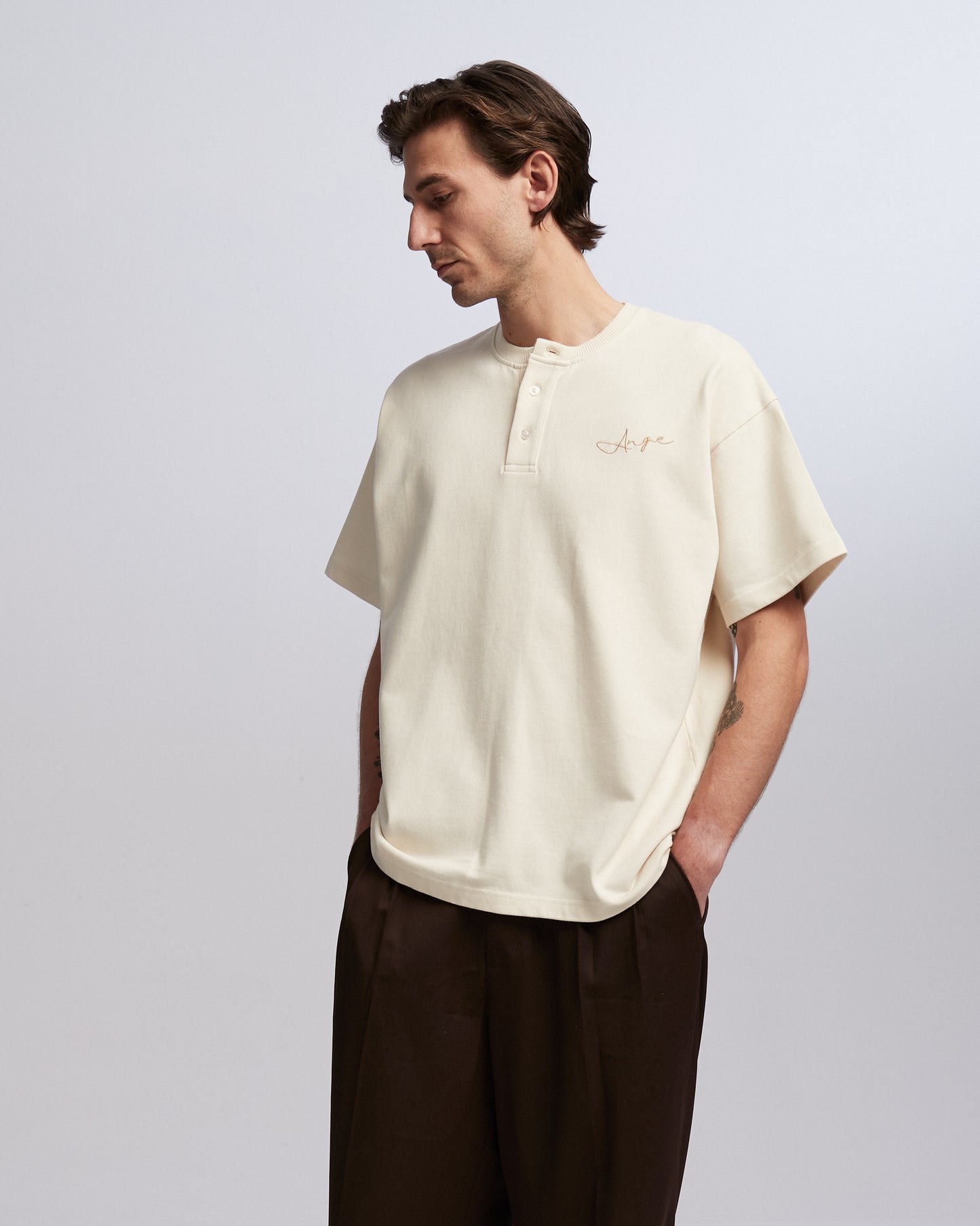 Button Script T-shirt Ecru