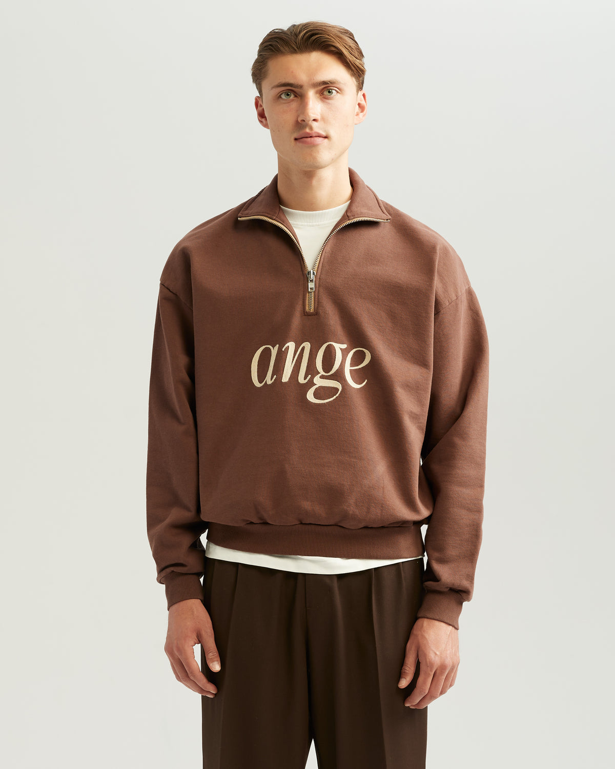 Zipped Roll-Neck Sweater Brown
