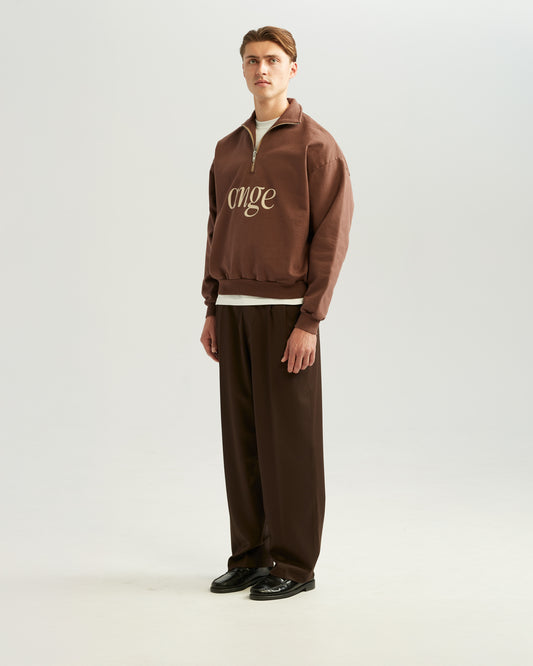 Zipped Roll-Neck Sweater Brown