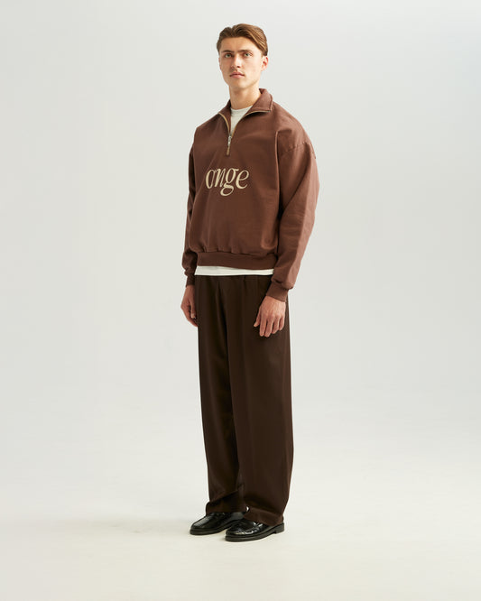 Zipped Roll-Neck Sweater Brown