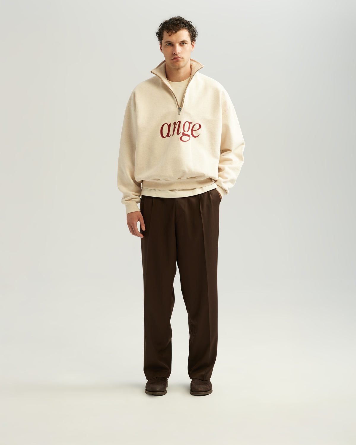 Zipped Roll-Neck Sweater Oatmeal