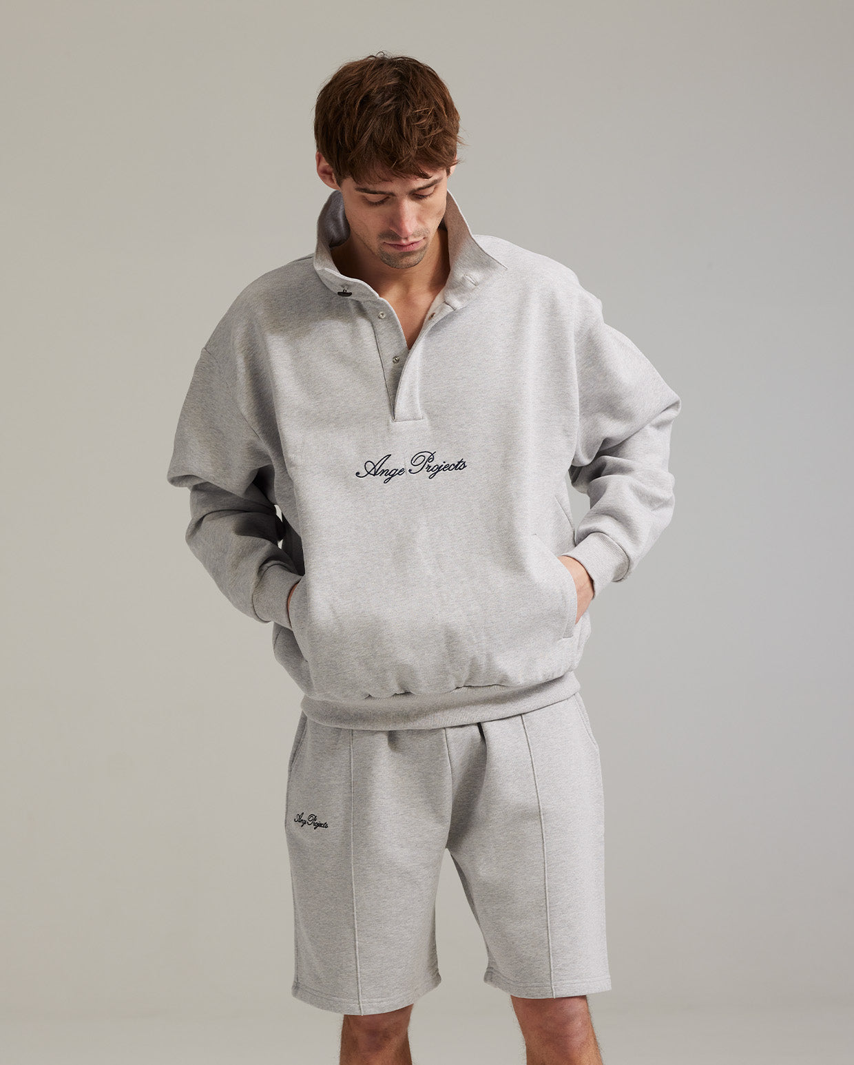 Button script rollneck heather grey