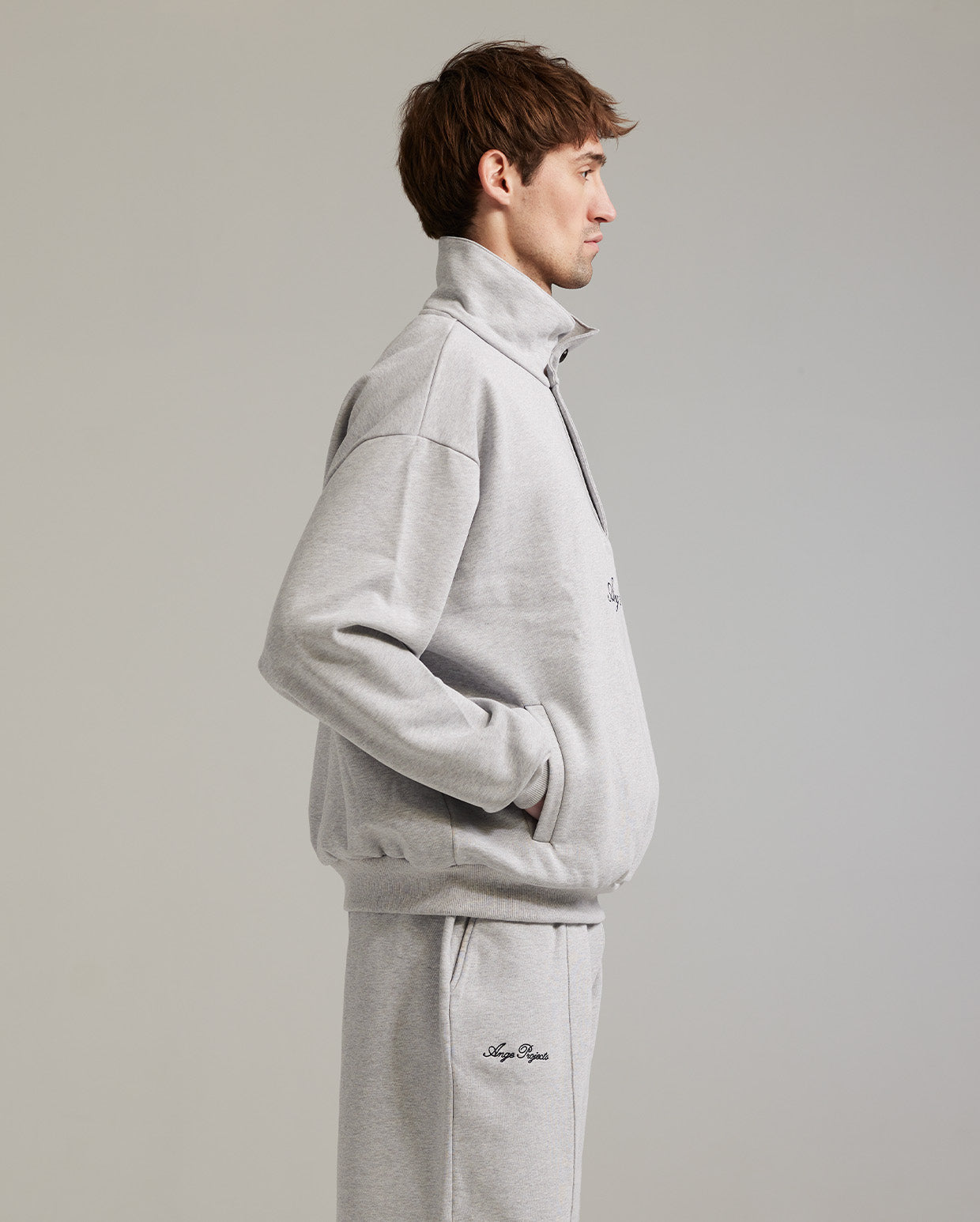 Button script rollneck heather grey