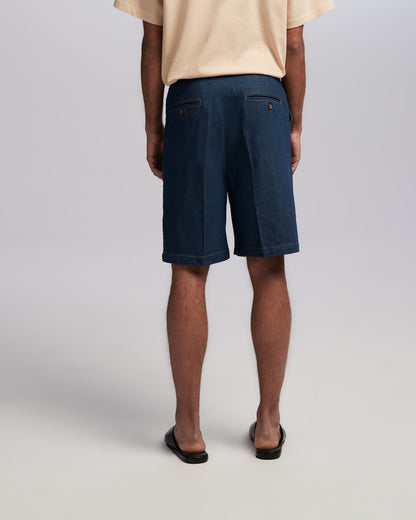 Pleated Denim Shorts