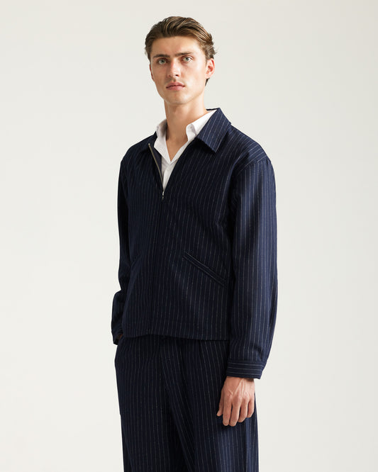 Pinstripe Wool Blend Jacket  Navy