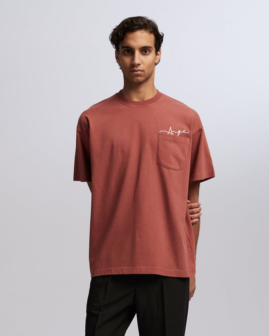 Script Pocket T-shirt Coral