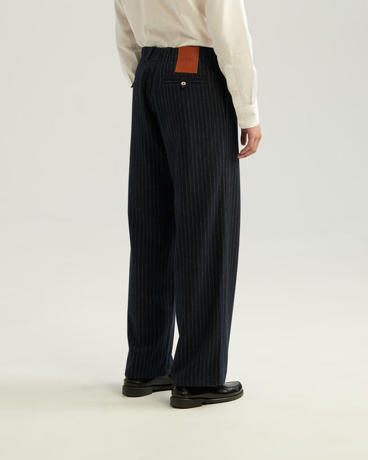 Pinstripe Wool Blend Trousers Navy