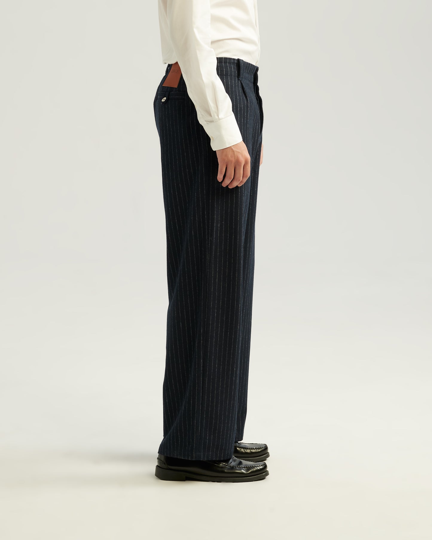 Pinstripe Wool Blend Trousers Navy