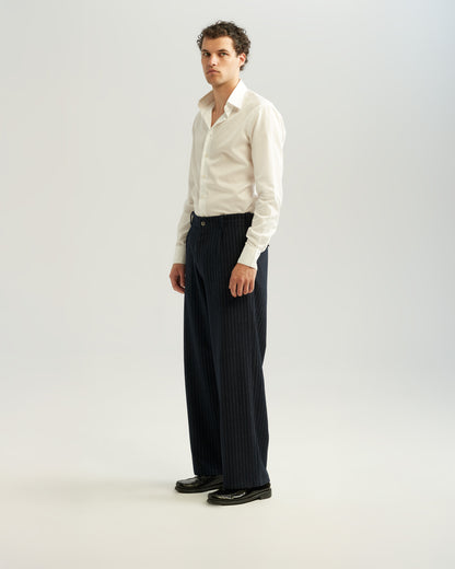 Pinstripe Wool Blend Trousers Navy