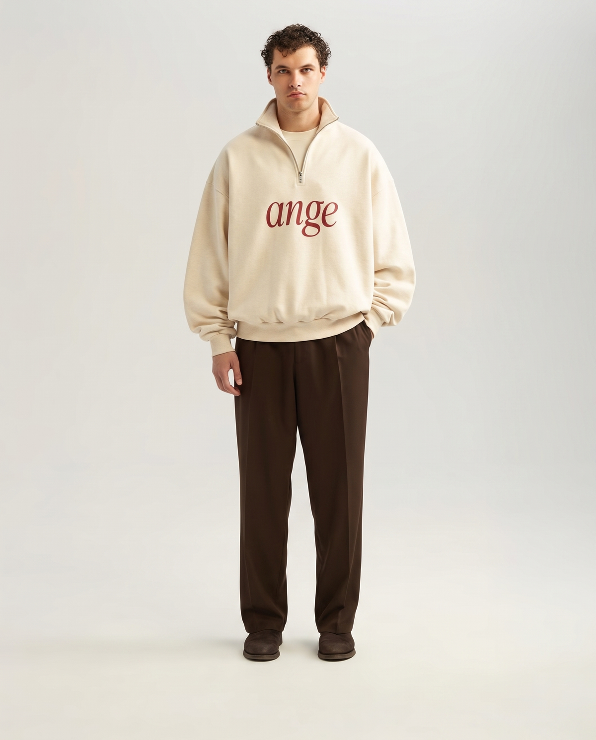 Zipped Roll-Neck Sweater Oatmeal