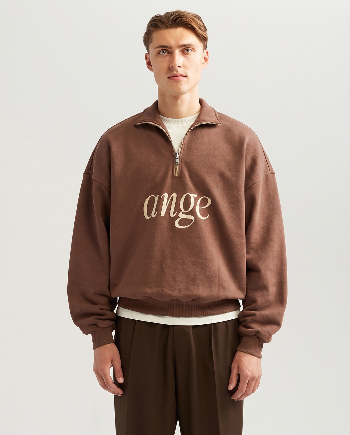 Zipped Roll-Neck Sweater Brown